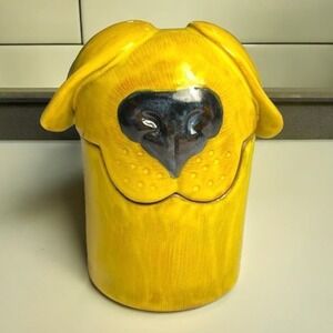Ceramic Yellow Dog Art Nancy Hopkins Designs Jar Vessel Trinket Memory Box USA